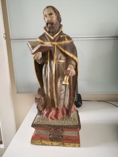 null Saint Antoine le Grand, ermite en bois sculpté en ronde bosse, polychrome et...