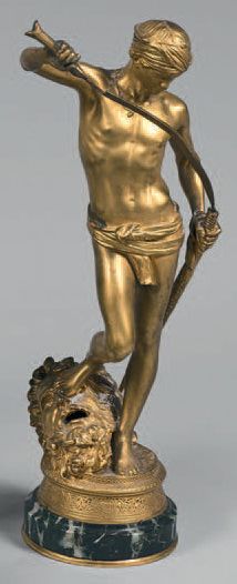 null Statuette en bronze ciselé et doré représentant David ayant terrassé Goliath....
