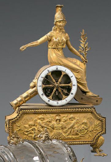 null Pendule en bronze ciselé et doré au thème de la Paix sous la forme d'Athéna...