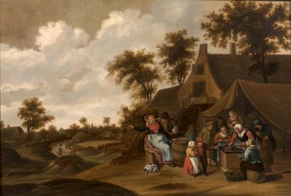 Thomas van APSHOVEN (Anvers 1622 - 1664) Le goûter des enfants devant l'auberge
Panneau...
