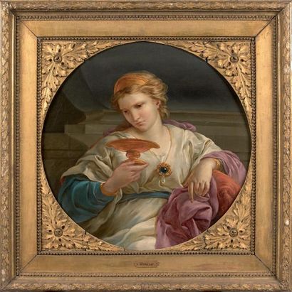 Attribué à Carle van LOO (1705 - 1765) La vestale Tuccia
Sur sa toile ronde d'origine.
Restaurations
D:...