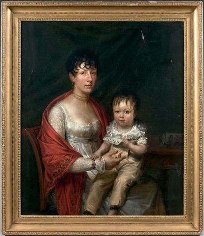 Charles Pierre VERHULST (Anvers 1774 - Bruxelles 1820) Portrait de femme avec son...