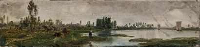 Karl GIRARDET (Le Locle, 1813 - Paris, 1871) Bord de rivière, étude sur le motif
Huile...