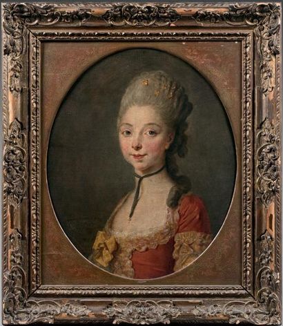 Jean Francois Gilles COLSON (Dijon 1733 - 1803) Portrait de jeune femme à la robe...