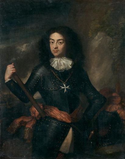 Constantin NETSCHER (La Haye 1668 - 1723) Portrait d'homme en armure portant la Croix...