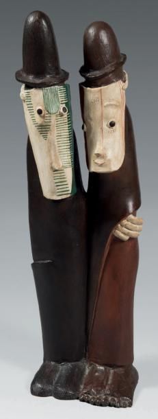 LAMBERT-RUCKI Jean (1888-1967) 
«Double Masques». Épreuve en bronze à patine multicolore,...