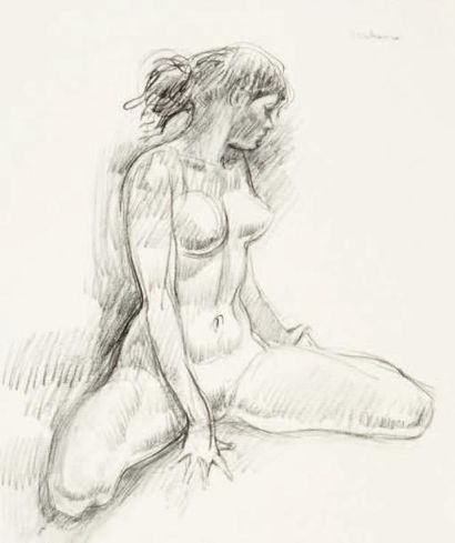 François CACHEUX (1923-2011) 
Études de modèle nu - Femme à son tricot
Six dessins...