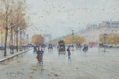 Eugène GALIEN-LALOUE (1854-1941) 
Paris, le rond-point des champs Elysées
Gouache,...