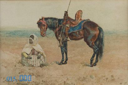 ALFRED WILLIAM STRUTT (1856-1924) 
Cavalier arabe au repos, 1893
Aquarelle, signée...