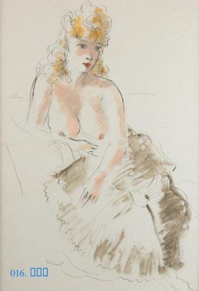 André DIGNIMONT (1891-1965) 
Le jupon
Dessin à l'encre, rehaussé d'aquarelle, signé...