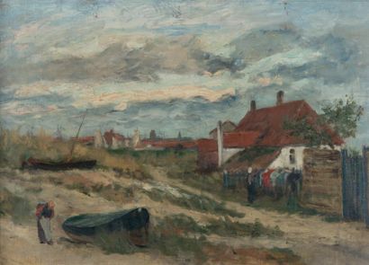Félicien Rops (1833-1898) 
Village de pêcheurs, vers 1879
Huile sur toile, signée...