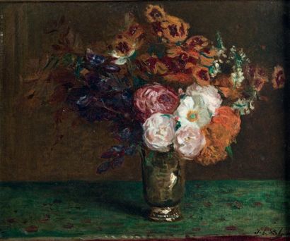 Jacques-Emile BLANCHE (1861-1942) 
Bouquet de fleurs
Huile sur toile, signée en bas...
