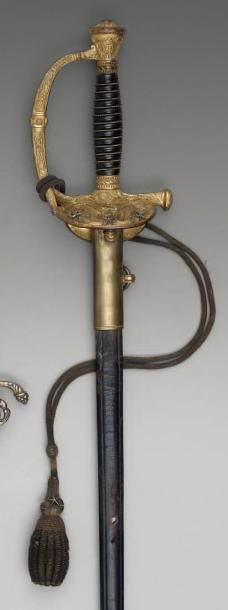 null Épée de vice-amiral modèle 1837, garde en laiton doré, ornée de trois étoiles...