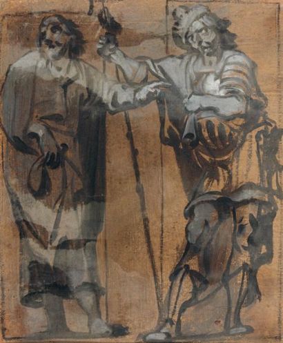 Antoine SALLAERT (Bruxelles 1590 - vers 1657) Un hallebardier et un apôtre Lavis...
