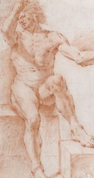 Ercole PROCACCINI (Milan 1596 - ? 1676)-Académie d'homme, assis sur un socle Sanguine...