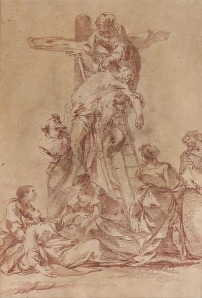 Jean Baptiste Marie PIERRE (Paris 1713 - 1789) La Descente de Croix Sanguine. Signé...