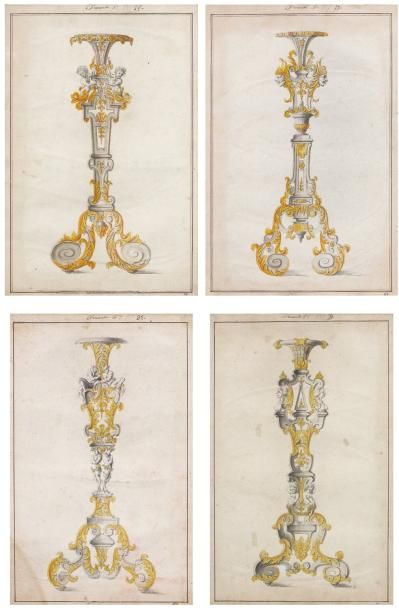 Francesco FERRANTE (Actif en Italie au XVIIème siècle) Projets pour des chandeliers...