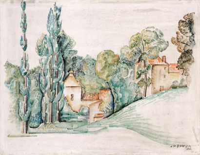 Léopold SURVAGE (1879-1968) La maison dans les arbres, 1924 Aquarelle sur panneau,...