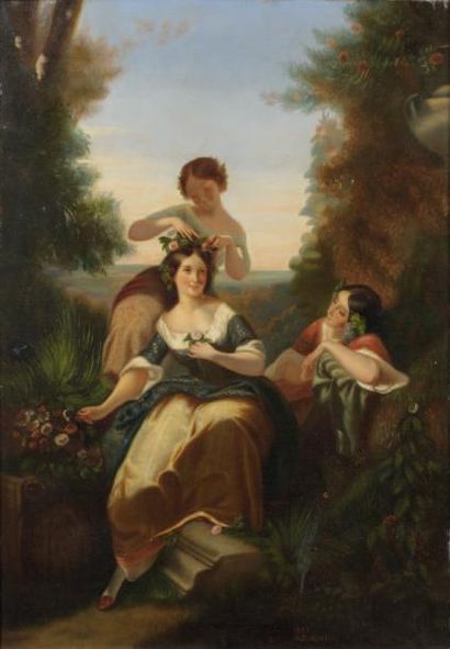 C.L. MULLER (1815-1892) Le couronnement de Flore, 1851 Huile sur toile, signée en...
