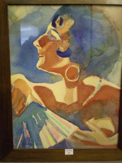 SMIRNOFF (1895-1976) La gitane à l'éventail, 1920 Aquarelle, signée en bas à gauche...