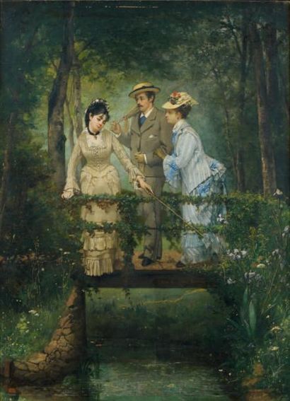 Louis Robert CARRIER BELLEUSE (1848-1913) Partie de pêche, 1875 Huile sur toile,...
