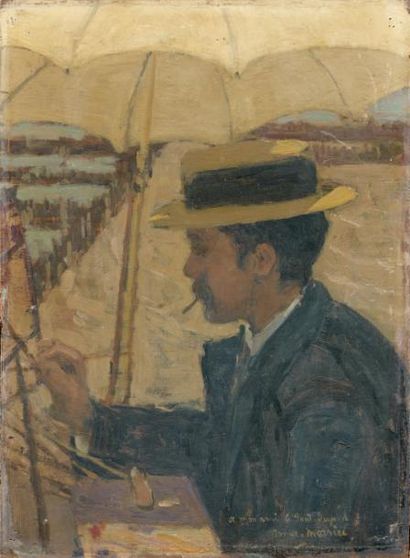 James Wilson MORRICE (1865-1924) Le peintre Legout Gérard sur le motif, vers 1896...