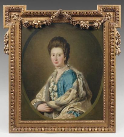 FALCONET Pierre - Etienne Paris 1741 - 1791 Portrait de jeune femme en robe de soie...