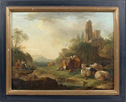 ROOS (ou Rosa) Joseph Vienne 1726 - 1805 Couple de pâtres et leurs animaux dans un...