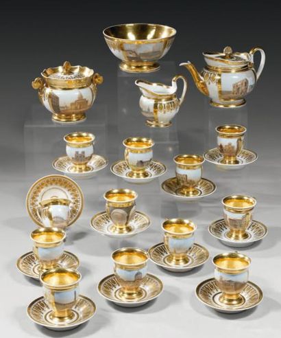 PARIS Service à thé en porcelaine comprenant douze tasses et douze soucoupes, théière...