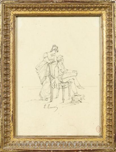 Atribué à Eugène LAMI (Paris 1800 - Paris 1890) Couple d'artiste Plume et encre noire...