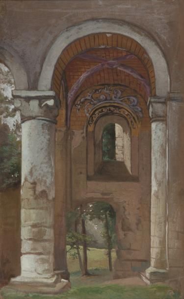 ECOLE FRANCAISE DU XIXème siècle 
Ruine de monastère
Gouache 
73 x 45 cm