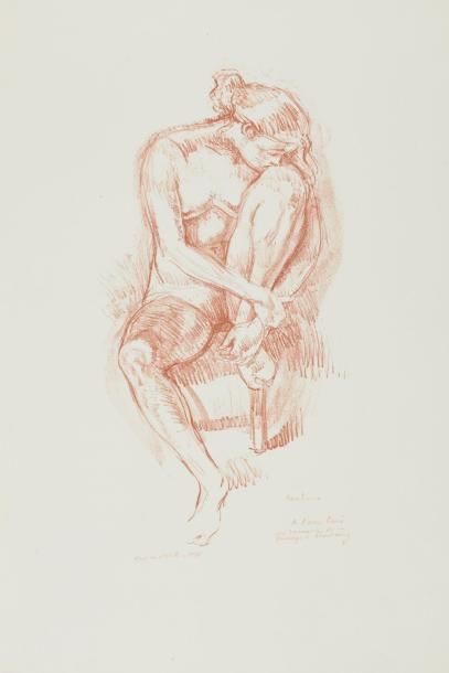 François CACHEUX (1923-2011) 
Femme assise tête sur ses genoux, 1975
Lithographie...