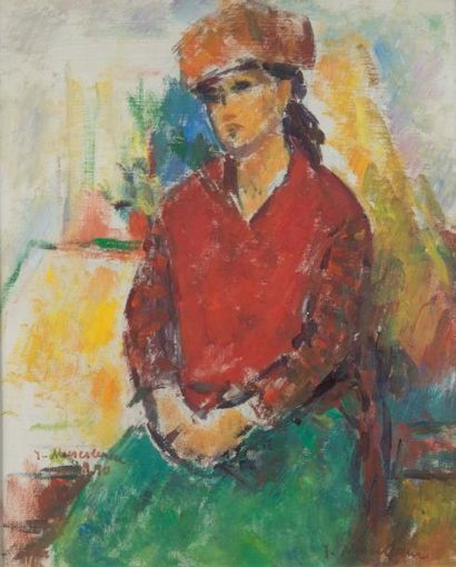 Ion MISCELEANU (1903-1997) 
Femme assise, les mains croisées, 1990
Technique mixte...