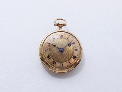 null Petite montre de poche en or 750 millièmes, cadran partiellement guilloché avec...