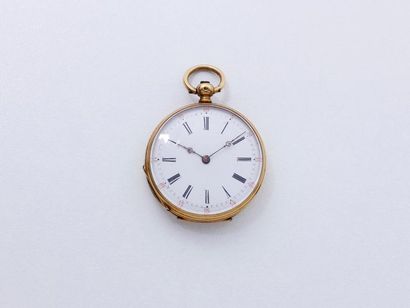 null Petite montre de poche en or 750 millièmes, cadran émaillé blanc avec chiffres...