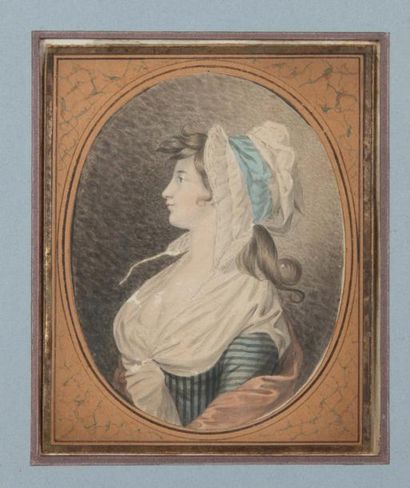 Ecole suisse de la fin du XVIIIème siècle Portrait d'une jeune femme au bonnet de...