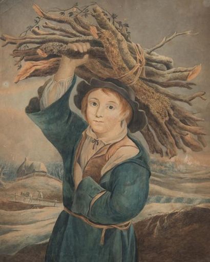 Gysbert VERBRUGGE (Leyde 1633 - Delft 1730) Le petit ramasseur de bois
Aquarelle
Signée...