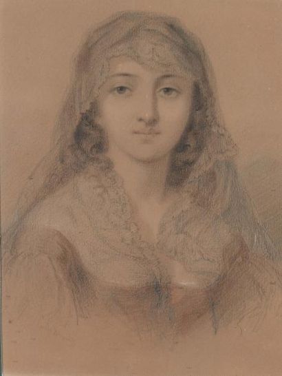 Emile DUPONT (Actif au XIXème siècle) Portrait d'une jeune femme
Crayon noir, sanguine...