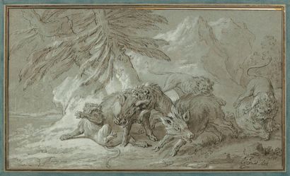 JEAN-BAPTISTE OUDRY (Paris 1686 - Beauvais 1755) Combat de lions et de sangliers
Plume...