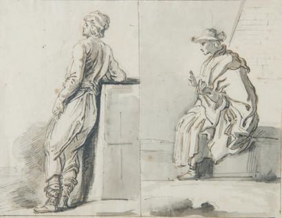 Jean - Baptiste LALLEMAND (Dijon 1716 - Paris 1803) Etude pour deux Orientaux
Crayon...