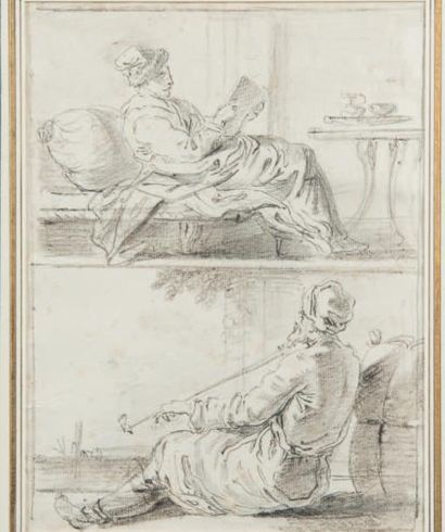 Jean Baptiste LALLEMAND (Dijon 1716 - Paris 1803) Etude d'un couple d'Orientaux
Crayon...