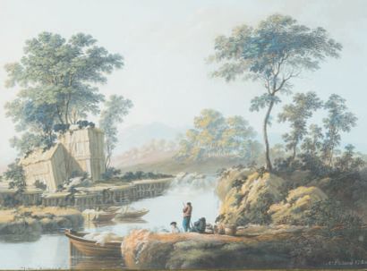 C.PALLARD (Actif au XVIIIème siècle) Bergers et troupeaux dans les ruines
Pêcheurs...