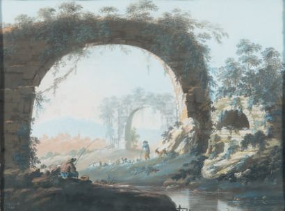 C.PALLARD (Actif au XVIIIème siècle) Bergers et troupeaux dans les ruines
Pêcheurs...