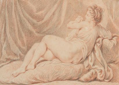 Nicolas-René JOLLAIN (Paris 1732 - 1804) Femme nue sur un lit
Femme nue à la guirlande...