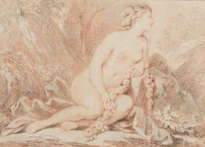 Nicolas-René JOLLAIN (Paris 1732 - 1804) Femme nue sur un lit
Femme nue à la guirlande...