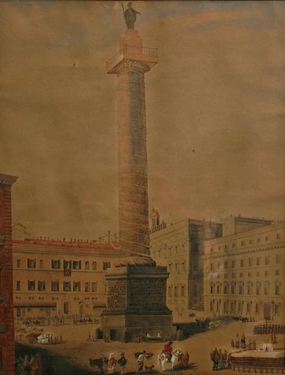 Frances GUISE (Active au XIXème siècle) Vue de la colonne Trajane à Rome
Plume et...