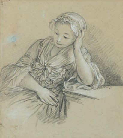 Attribué à Louis AUBERT (vers 1720 - vers 1790) Jeune fille pensive
Pierre noire...