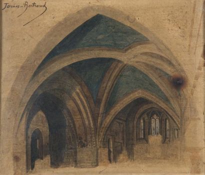 James BERTRAND (Lyon 1823 - Orsay 1887) Intérieur d'église
Huile sur papier, sur...