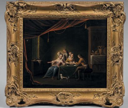 ÉCOLE HOLLANDAISE vers 1760 Joueurs dans un intérieur
Femme à sa toilette
Paire de...