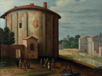 Ecole FLAMANDE du début du XVIIème siècle, entourage de Willem van NIEULANDT Promeneurs...
